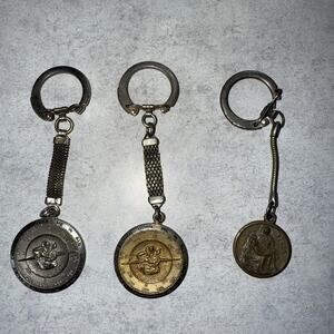 Lot 3 Vtg 1960's Saint St. Christopher Metal Keychains Protect Us Pieta Church ￼